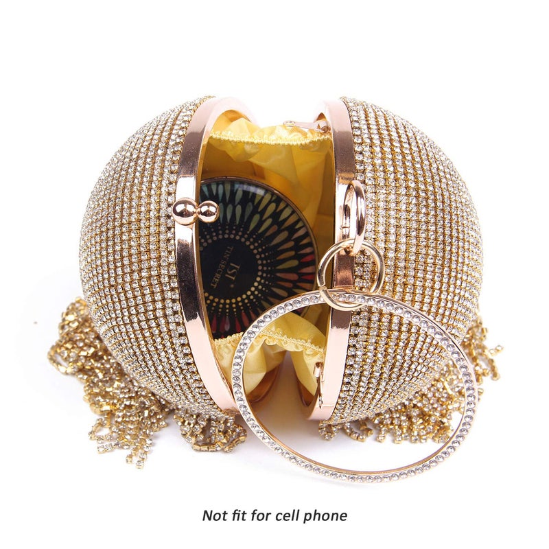 Lanpet Women Round Ball Crystal Evening Clutch Purse Tassel Wedding Party Handbags - Image 3
